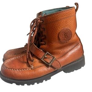 Polo Ralph Lauren Ranger Brown Leather Lace-Up Buckle Boots SZ 4 EUC